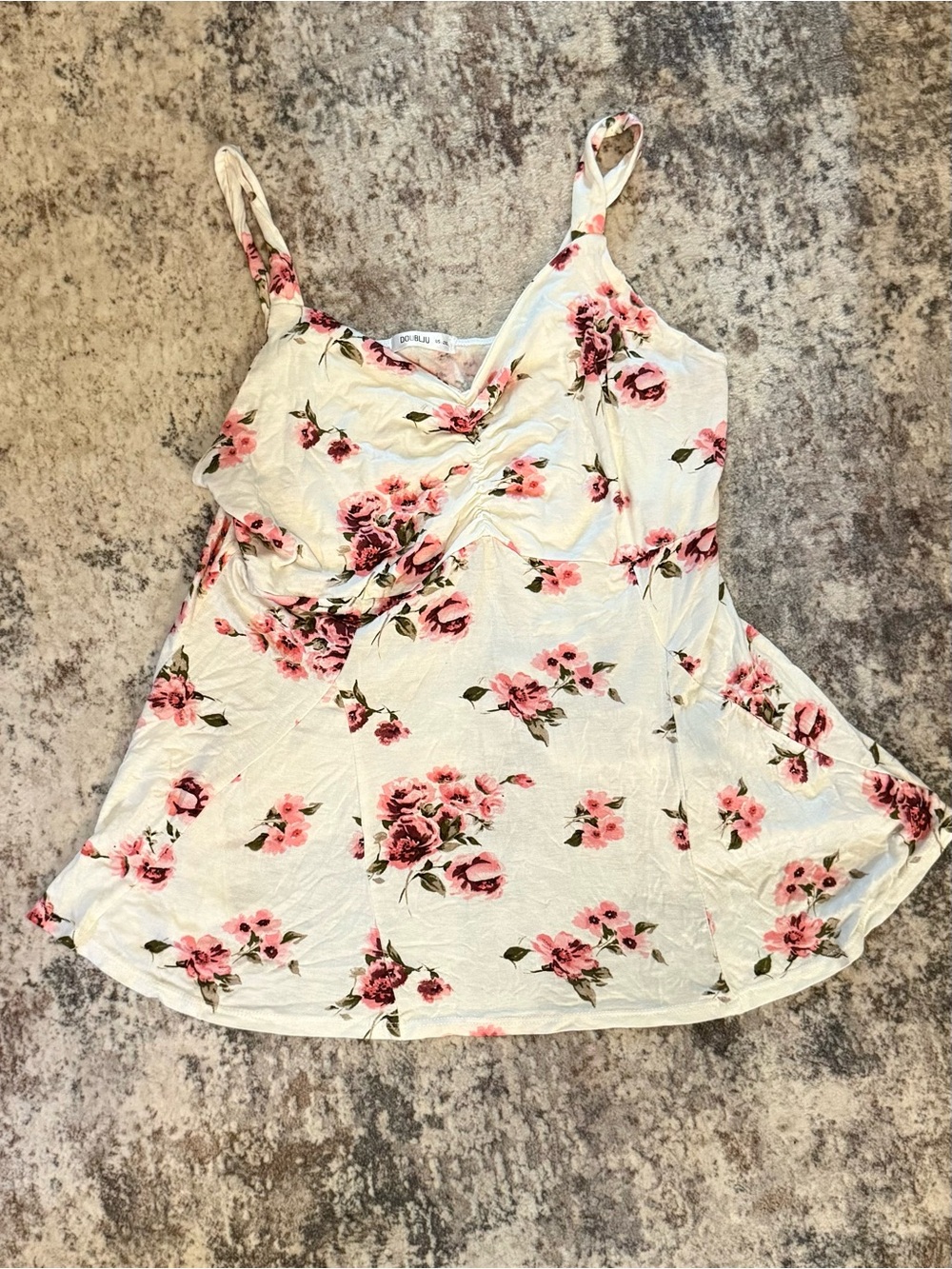 Doublju White Camisole Top with Pink Floral Print